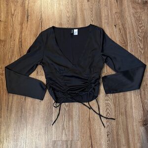 Black Ruched Silk Top
